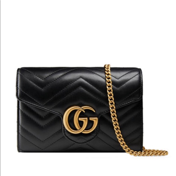 gucci gg marmont chevron quilted leather flap wallet on a chain